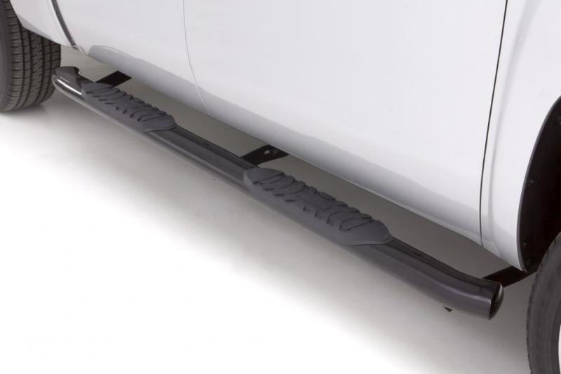 Lund 01-13 Chevy Silverado 1500 Crew Cab (Body Mount) 4in. Oval Curved Steel Nerf Bars - Black thumbnail 4