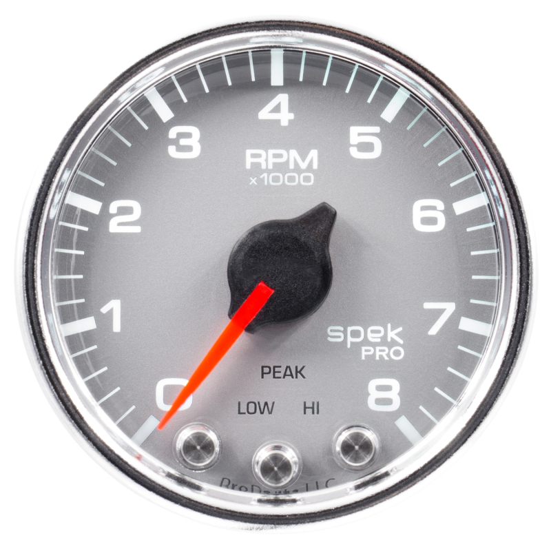 Autometer Spek-Pro Gauge Tach 2 1/16in 8K Rpm W/ Shift Light & Peak Mem Slvr/Chrm thumbnail 5