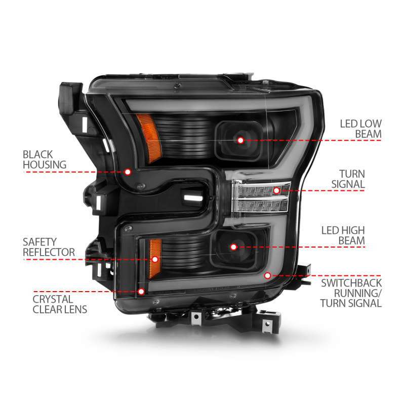 ANZO 15-17 Ford F-150 LED Projector Headlights - w/ Light Bar Switchback Black Housing thumbnail 8