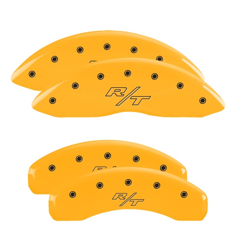 MGP 4 Caliper Covers Engraved Front & Rear 11-18 Dodge Durango Yellow Finish Black R/T Vintage Logo thumbnail 4