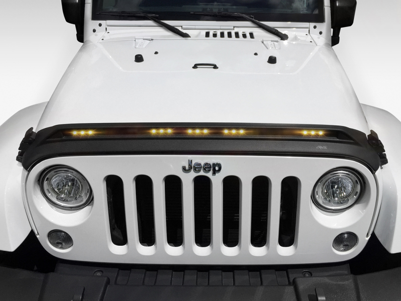AVS 2007-2018 Jeep Wrangler JK Aeroskin Low Profile Hood Shield w/ Lights - Black thumbnail 2