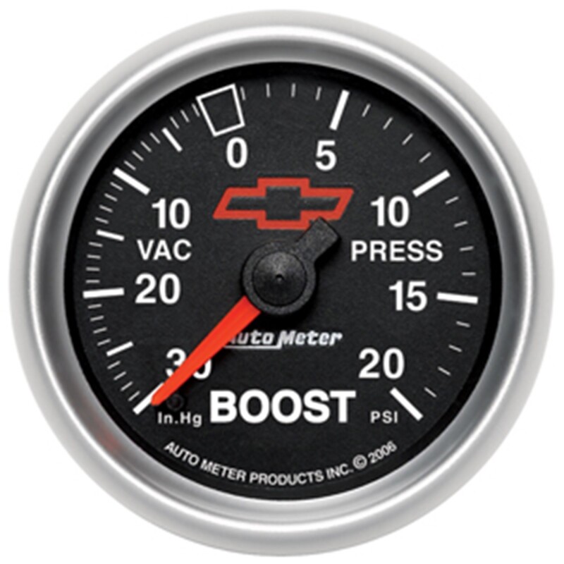 Autometer GM Bowtie Black 2-1/16in Boost/Vacuum 30in HG - 20 PSI Mechanical thumbnail 3