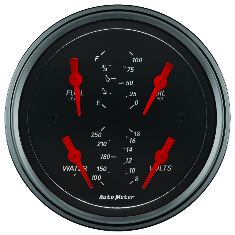 Autometer Designer Black 3.375in Quad Gauge - Fuel Level / Oil Pressure / Water Temp. / Voltmeter