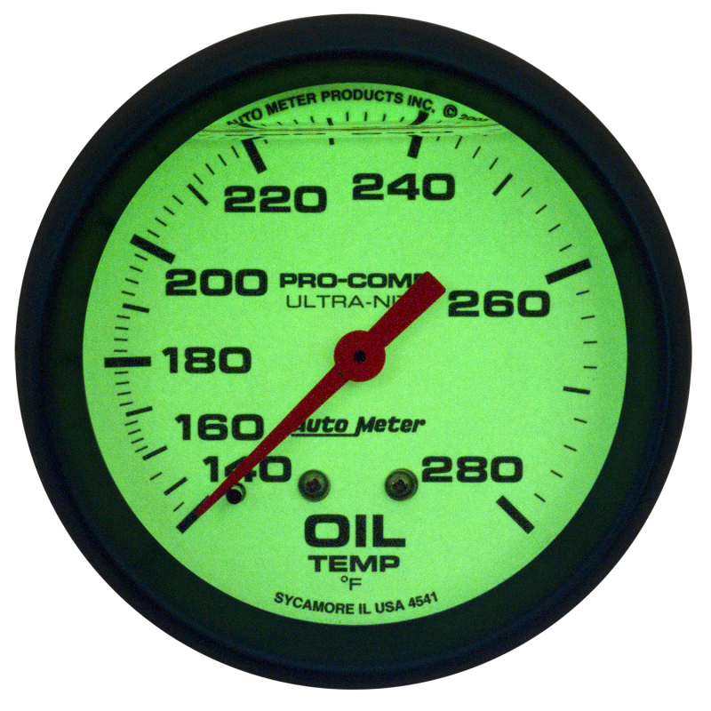 AutoMeter Gauge Oil Temp 2-5/8in. 140-280 Deg. F Liquid Filled Mech Glow In Dark Ultra-Nite thumbnail 5