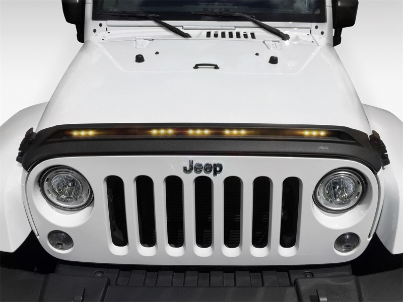 AVS 2007-2018 Jeep Wrangler JK Aeroskin Low Profile Hood Shield w/ Lights - Black thumbnail 3