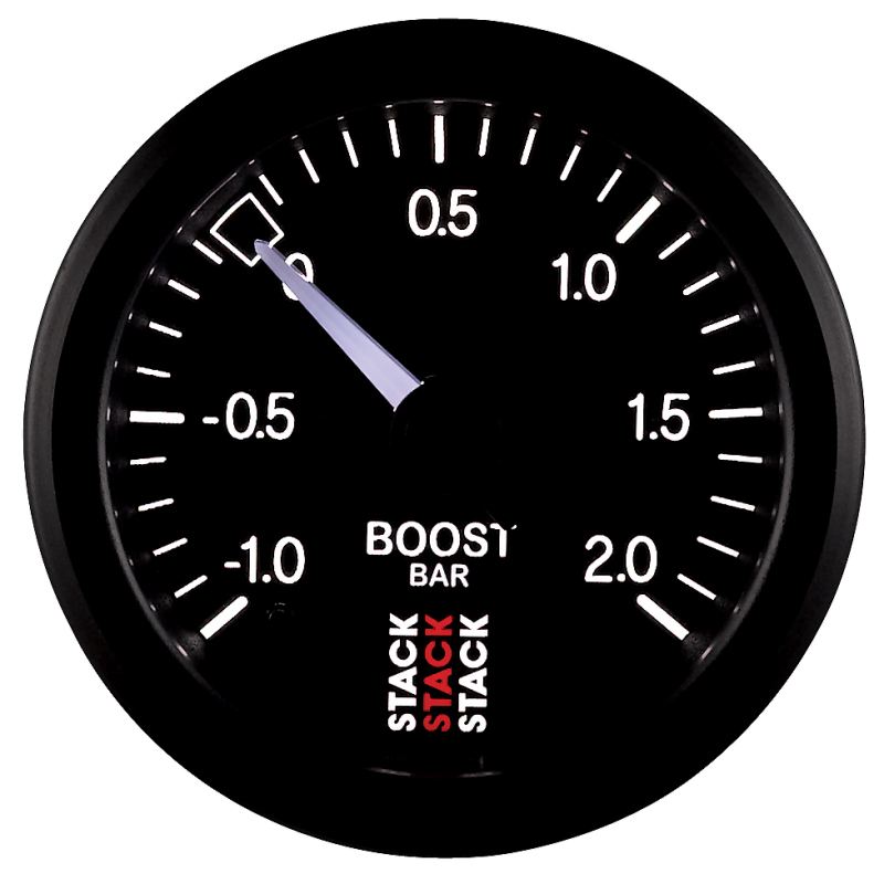 Autometer Stack 52mm -1 to +2 Bar T-Fitting 0.187in Barb (M) Mechanical Boost Pressure Gauge - Black thumbnail 4