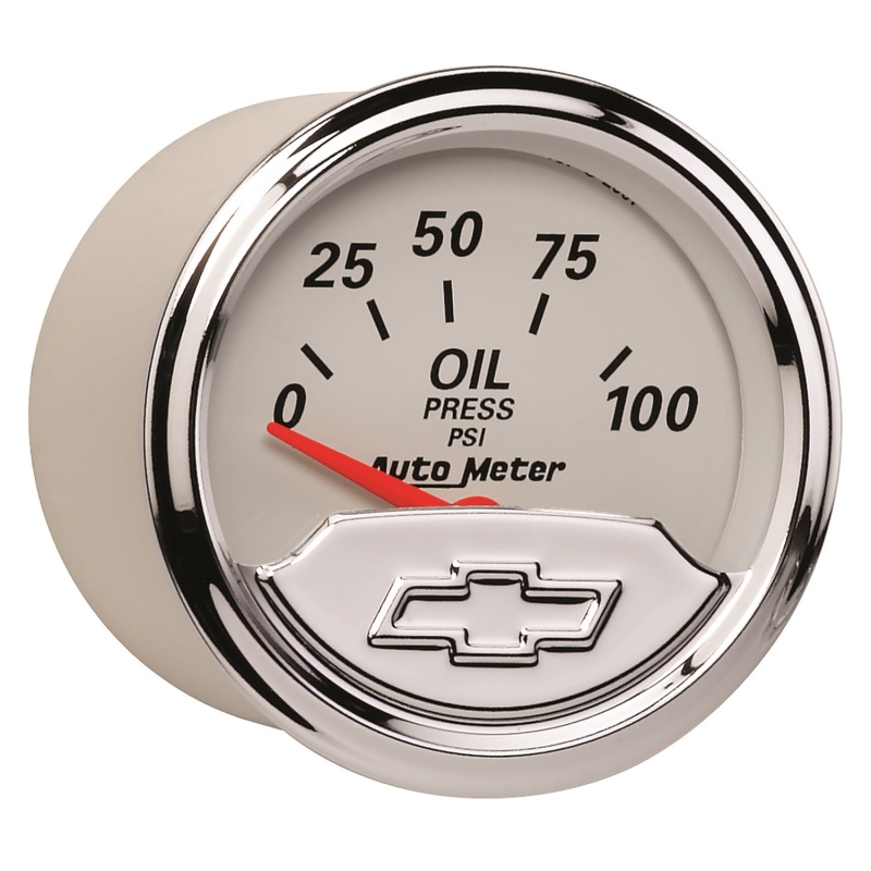 Autometer Chevy Vintage Bowtie 2-1/16in 0-100PSI Electronic Oil Pressure Gauge thumbnail 8