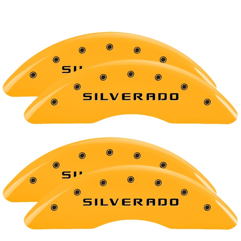 MGP 4 Caliper Covers Engraved Front & Rear Silverado Yellow finish black ch thumbnail 6