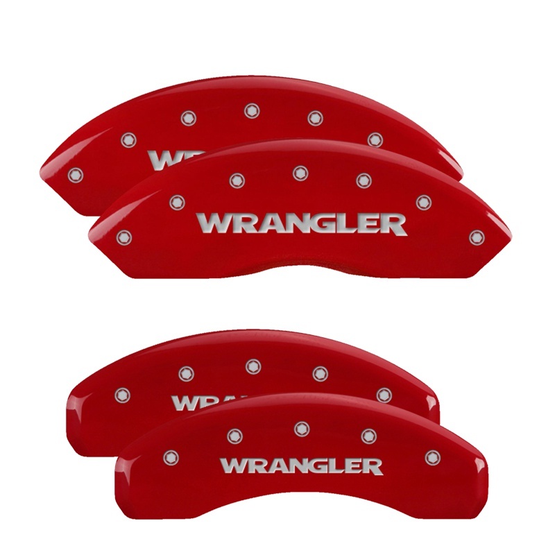 MGP 4 Caliper Covers Engraved Front & Rear 2018 Jeep Wrangler Red Finish Silver Wrangler Logo thumbnail 3