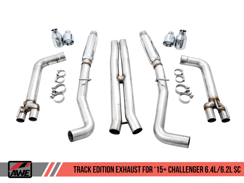 AWE Tuning 2015+ Dodge Challenger 6.4L/6.2L SC Track Edition Exhaust - Quad Chrome Silver Tips thumbnail 5