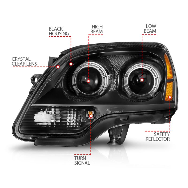 ANZO 2007-2012 GMC Acadia Projector Headlights Black Housing thumbnail 8