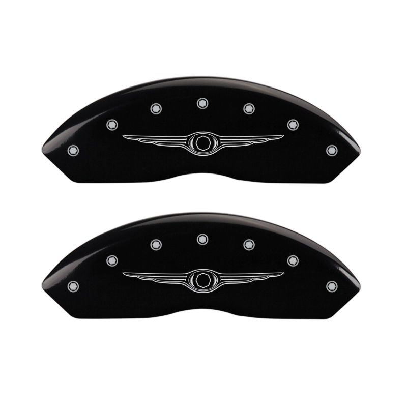 MGP 4 Caliper Covers Engraved Front & Rear Style 1/Chrysler Wing Black finish silver ch thumbnail 5