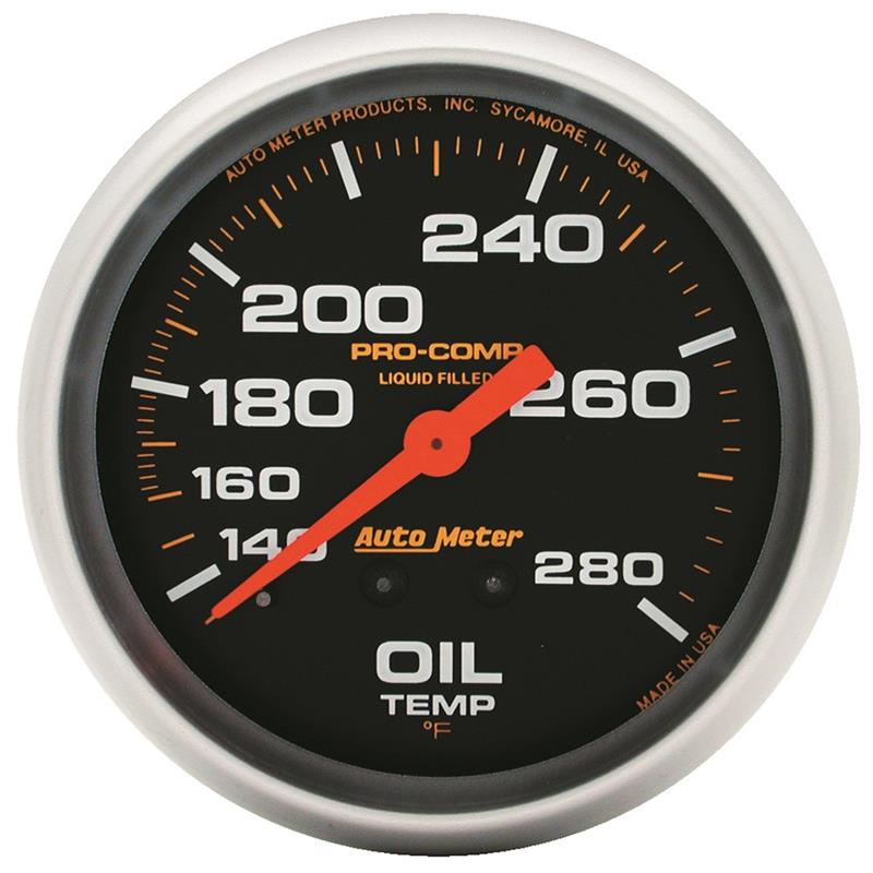 Autometer Liquid Filled Mechanical 66.7mm 140-280 deg F Oil Temperature Gauge Includes 12 ft Tubing