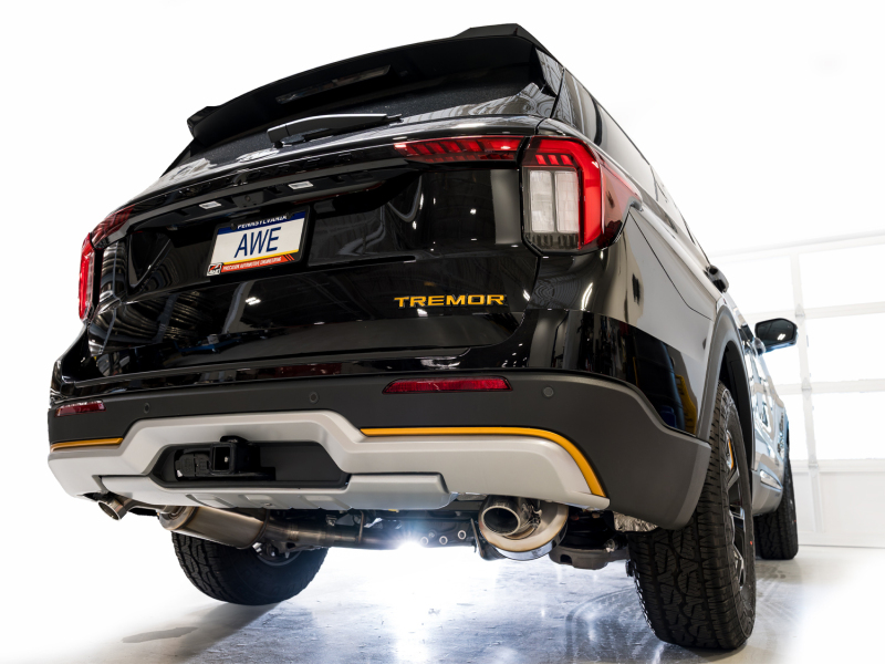 AWE Tuning 2021+ Ford Explorer Tremor 3.0TT 0FG Dual Rear Exit Exhaust w/ Bash Guard thumbnail 2