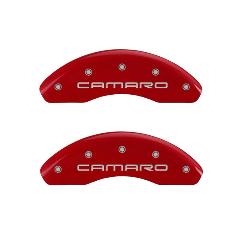 MGP 4 Caliper Covers Engraved Front Gen 4/Camaro Engraved Rear Gen 4/Z28 Red finish silver ch thumbnail 4