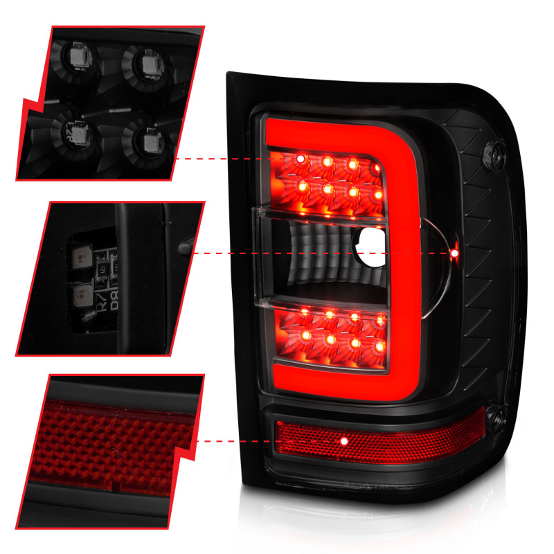 ANZO 01-11 Ford Ranger LED Taillights - Black Housing w/ Smoke Lens & Light Bar thumbnail 9