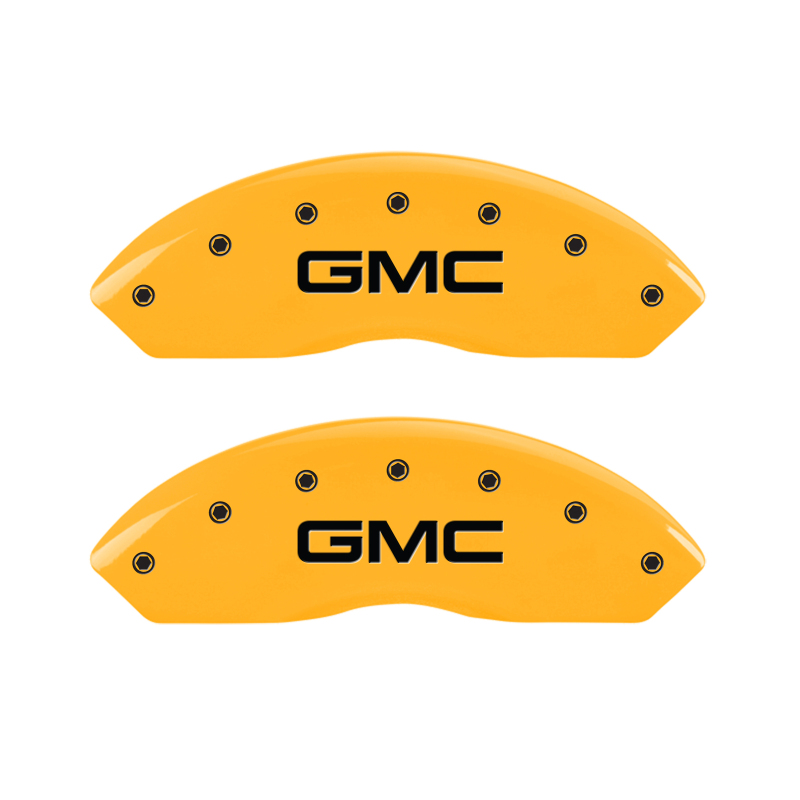 MGP 4 Caliper Covers Engraved Front & Rear GMC Yellow finish black ch thumbnail 4