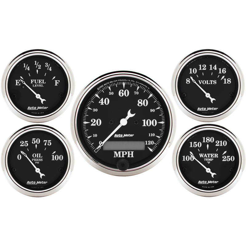 AutoMeter Gauge Kit 5 Pc. 3-1/8in. & 2-1/16in. Elec. Speedometer Old Tyme Black thumbnail 6