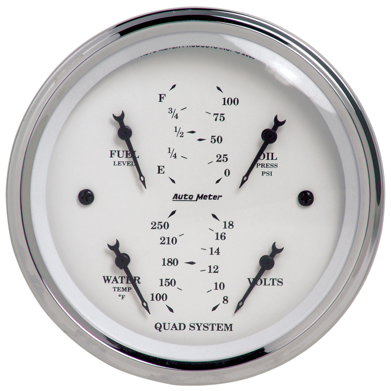 Autometer Old Tyme White 3-3/8in Short Sweep Electric Quad Gauge-Oil Press 0-100 PSI/Water Temp100- thumbnail 4
