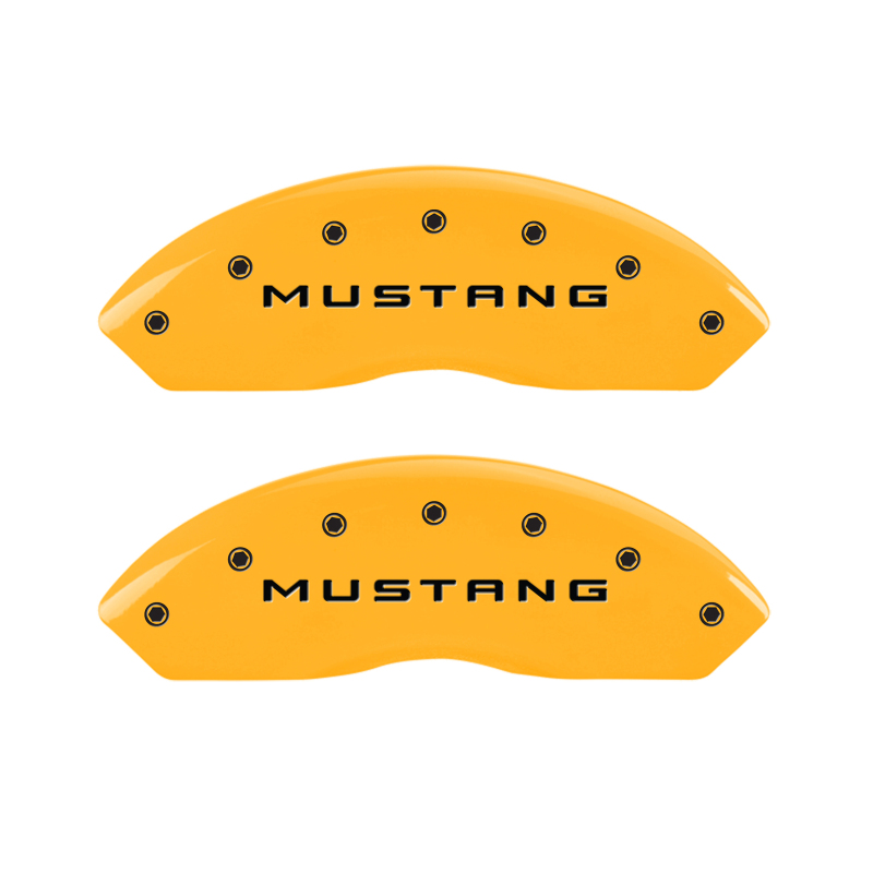 MGP 4 Caliper Covers Engraved Front Mustang Engraved Rear GT Yellow finish black ch thumbnail 3