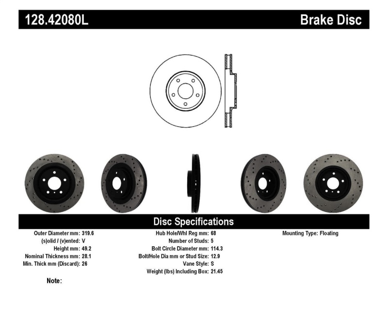 StopTech 08-09 Infiniti EX35 / 05-08 G35 / 09 G37 / 06-09 M35/M45 Drilled Left Front Rotor thumbnail 3