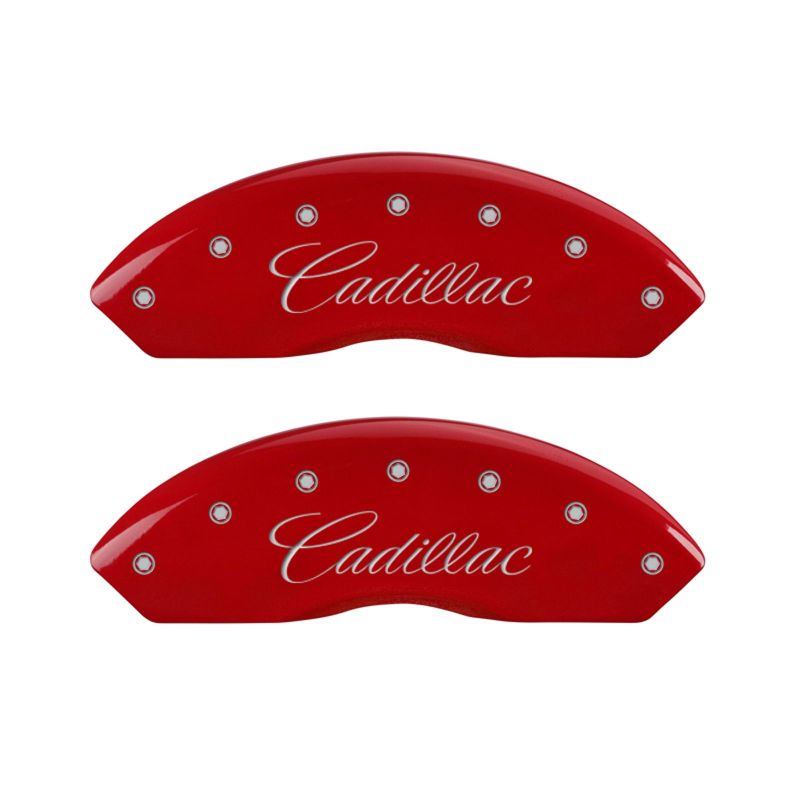 MGP 4 Caliper Covers Engraved Front Cursive/Cadillac Engraved Rear CTS Red finish silver ch thumbnail 5