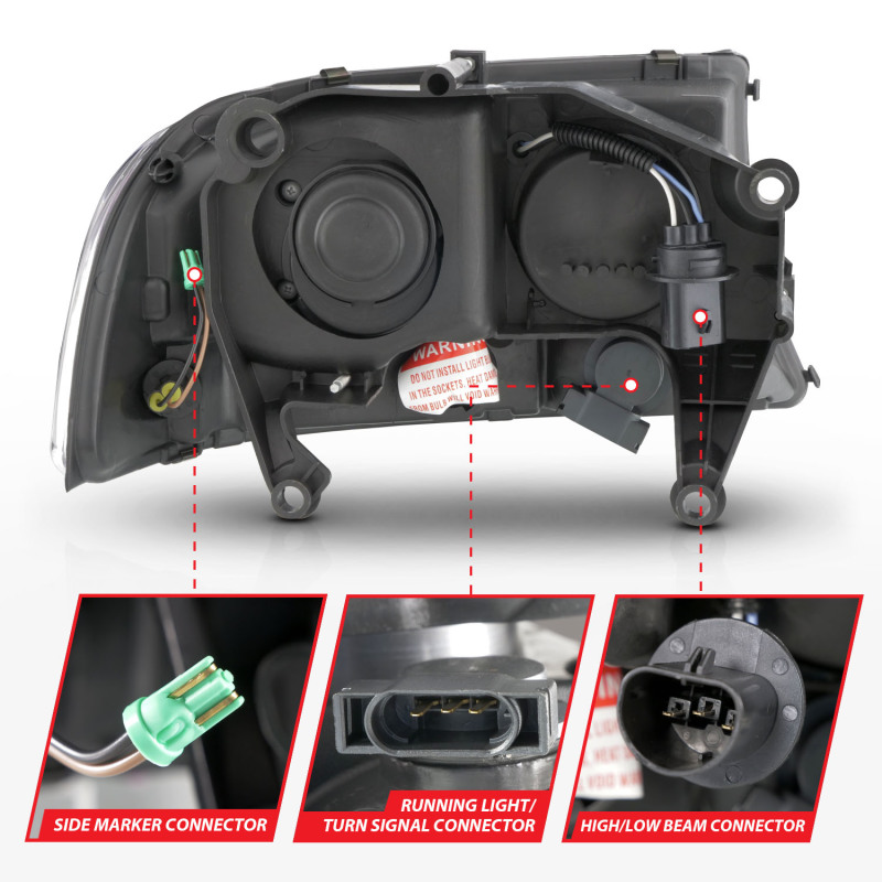 ANZO 97-04 Dodge Dakota/Durango Crystal headlight Set w/ Light Bar Black Housing thumbnail 9