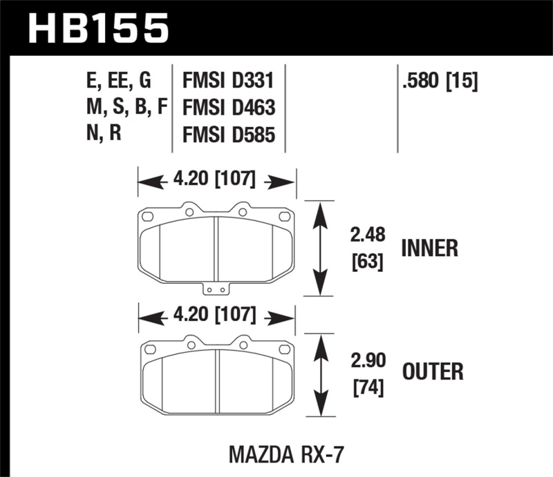 Hawk 93-95 Mazda RX-7 HP+ Street Front Brake Pads thumbnail 4
