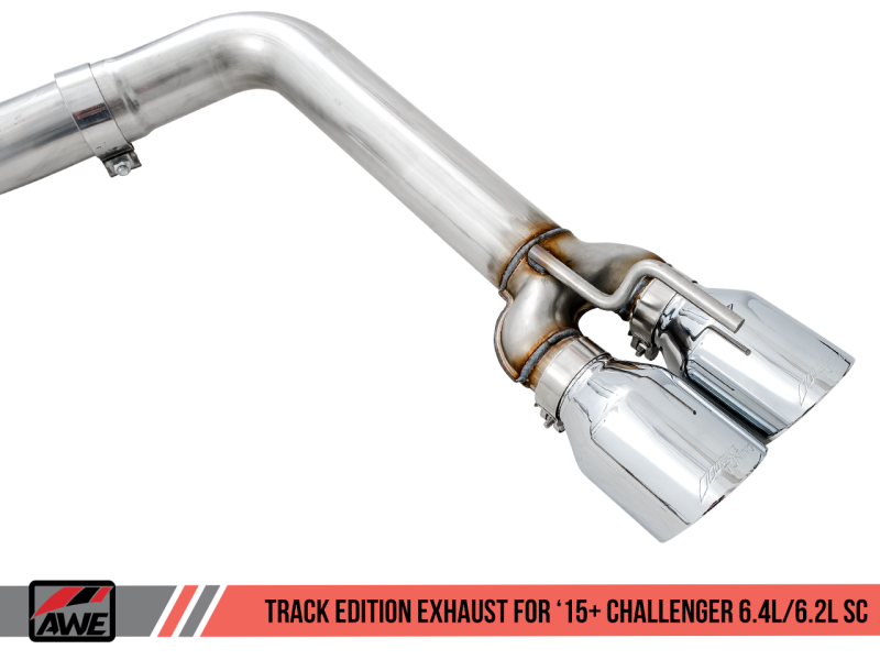 AWE Tuning 2015+ Dodge Challenger 6.4L/6.2L SC Track Edition Exhaust - Quad Chrome Silver Tips thumbnail 6