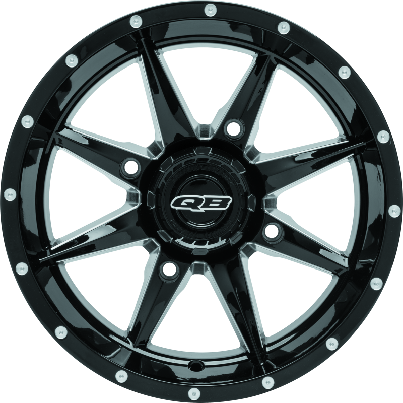 Quadboss Slicer Gloss Black Machined Wheels 14x7 Wheel, Slicer, Aluminum, Black, 14 in. x 7 in., 4 x 156mm Bolt Circle, 4.00 in. Backspace, Each thumbnail 2