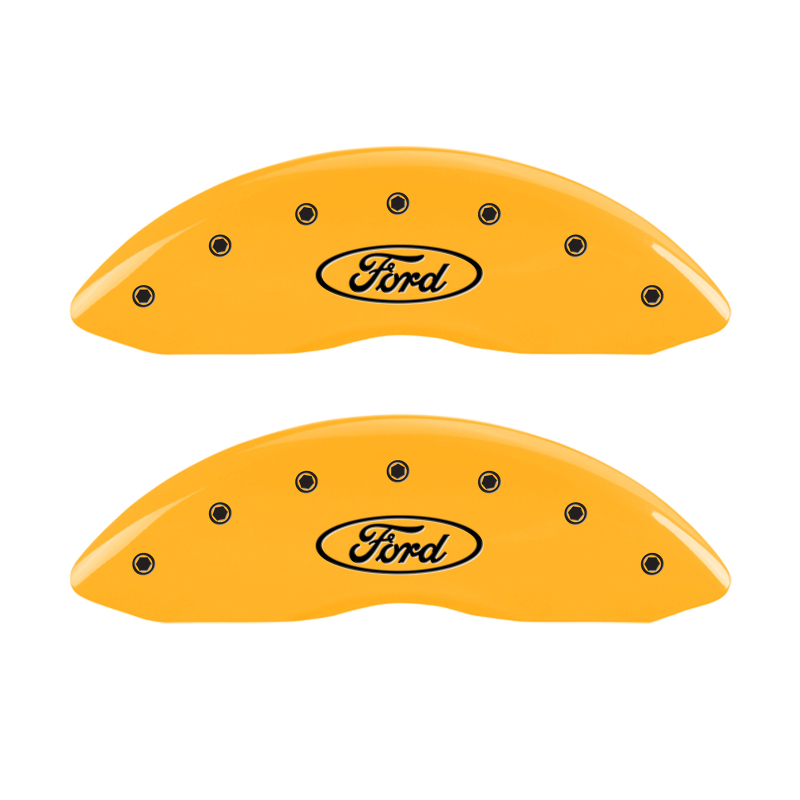 MGP 4 Caliper Covers Engraved Front & Rear Oval logo/Ford Yellow finish black ch thumbnail 6