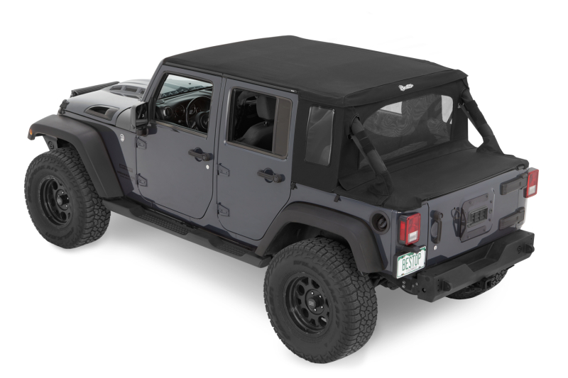 Bestop 07-18 Jeep Wrangler JK 4-Door Halftop Soft Top (Premium Black Twill)
