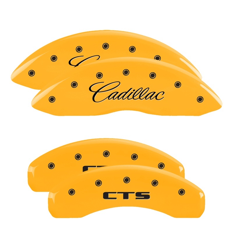 MGP 4 Caliper Covers Engraved F & R Cursive/Cadillac Yellow Finish Black Char 2010 Cadillac SRX thumbnail 5