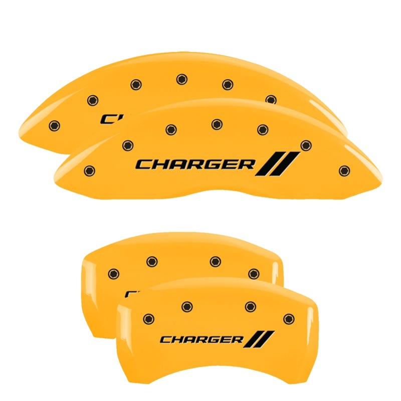 MGP 4 Caliper Covers Engraved Front & Rear With stripes/Charger Yellow finish black ch thumbnail 5