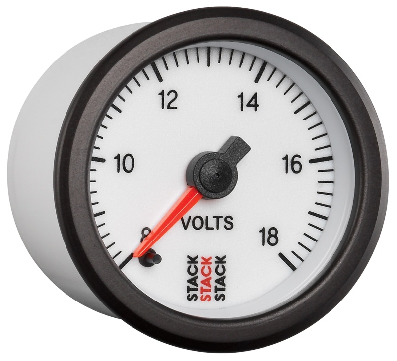 Autometer Stack 52mm 8-18V Pro Stepper Motor Battery Voltage Gauge - White thumbnail 7