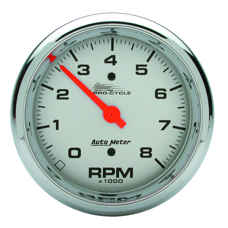 Autometer Pro-Cycle Gauge Tach 3 3/4in 8K Rpm 2&4 Cylinder Silver thumbnail 4