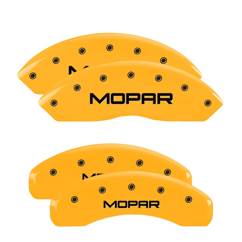 MGP 4 Caliper Covers Engraved Front & Rear MOPAR Yellow finish black ch thumbnail 6