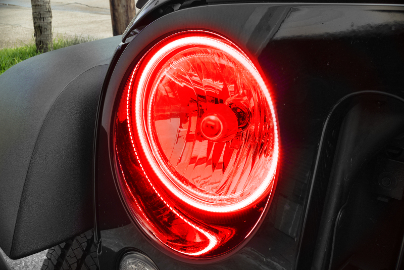 Oracle 07-17 Jeep Wrangler Surface Mount LED Headlight Halo Kit - Red thumbnail 5