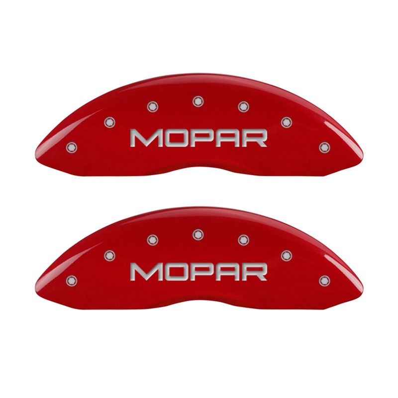 MGP Front set 2 Caliper Covers Engraved Front MOPAR Red finish silver ch thumbnail 3