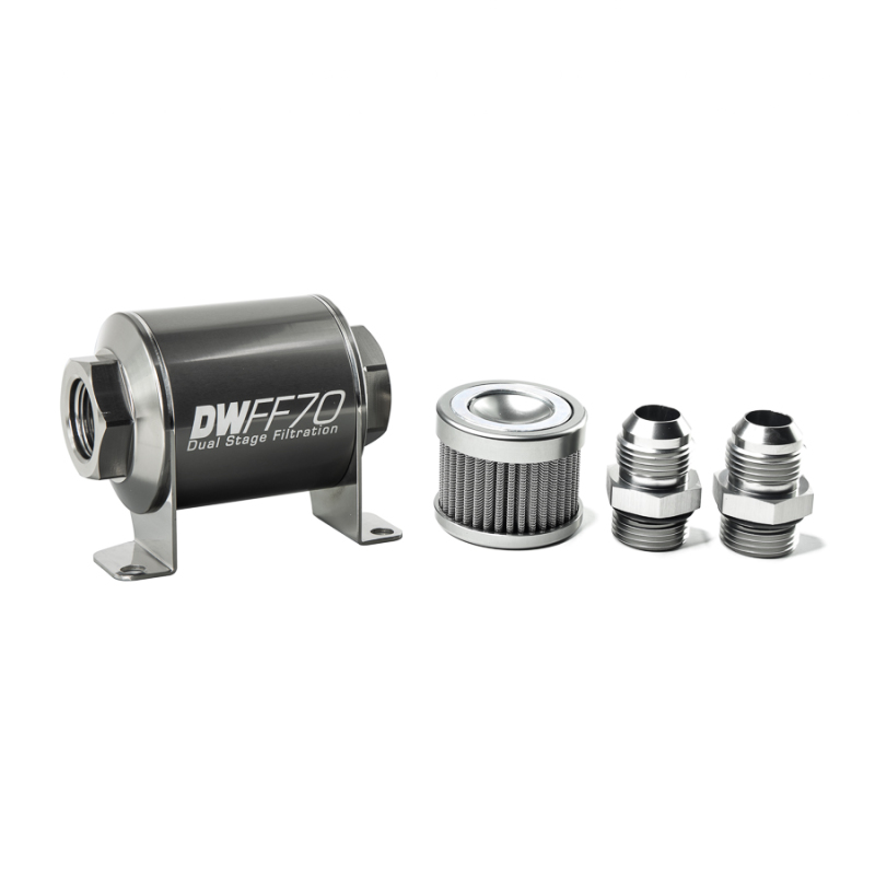 DeatschWerks Stainless Steel 10AN 100 Micron Universal Inline Fuel Filter Housing Kit (70mm) thumbnail 2