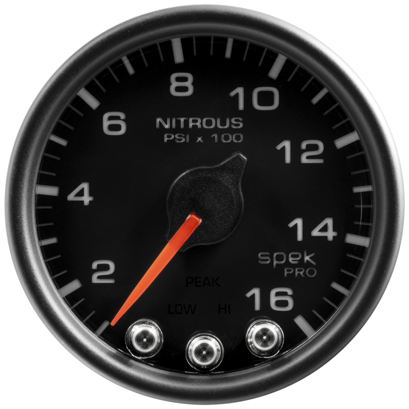 Autometer Spek-Pro Gauge Nitrous Press 2 1/16in 1600psi Stepper Motor W/Peak & Warn Blk/Blk