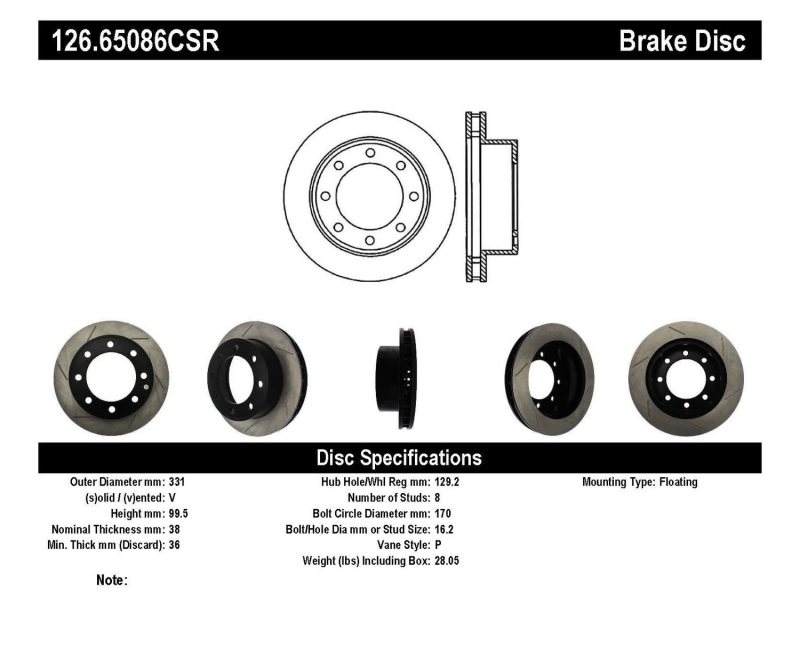 StopTech Power Slot 00-05 Ford Excursion / 99-04 F250/F350 Front Right Slotted CRYO Brake Rotor thumbnail 3