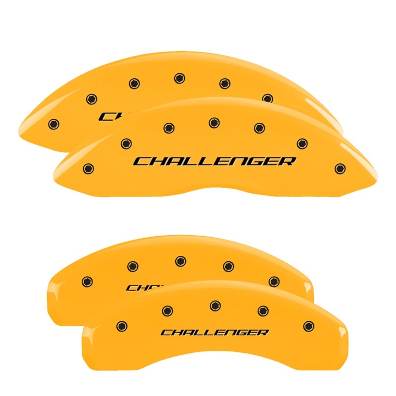 MGP 4 Caliper Covers Engraved Front & Rear Block/Challenger Yellow finish black ch thumbnail 4