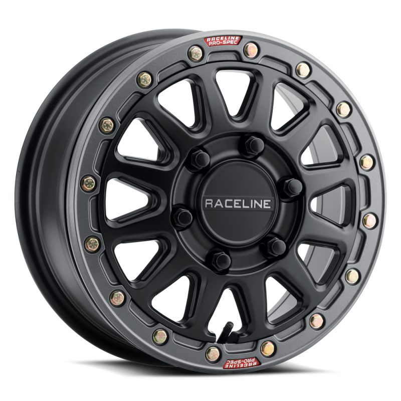Raceline A14BG Alpha 15x7in/4x156 BP/10mm Offset/132.5mm Bore - Black & Gunmetal Ring Beadlock Wheel thumbnail 3
