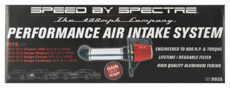 Spectre 05-10 Chrysler 300C V8-5.7/6.1L F/I Air Intake Kit - Polished w/Red Filter thumbnail 9