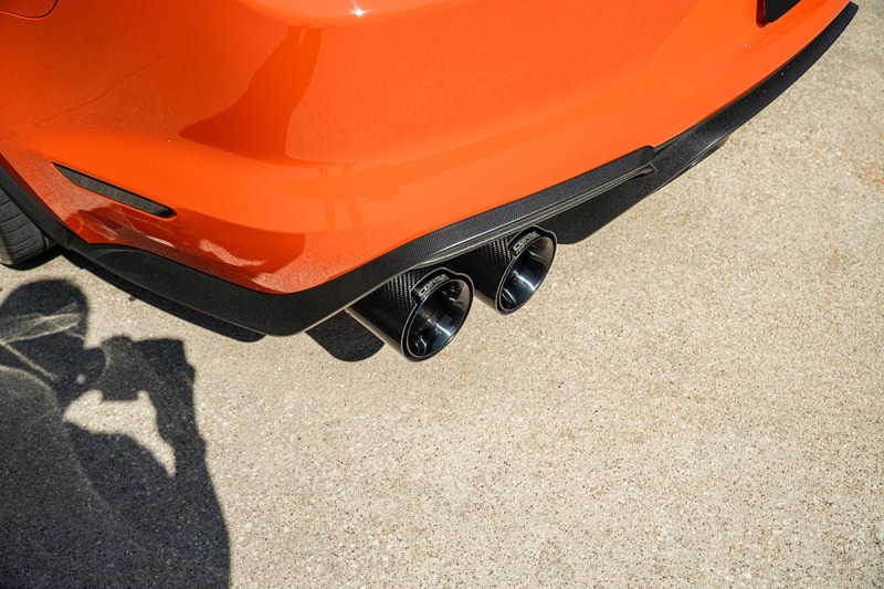 Corsa 20-22 Ford Mustang GT500 3.0in Dual Rear Exit Catback w/ Twin 5.0in Black Carbon Fiber Tips thumbnail 2