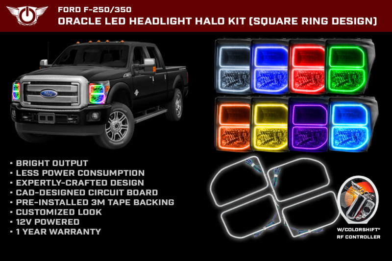 Oracle Ford F250/350 11-16 Halo Kit (Square Ring Design) - ColorSHIFT w/o Controller