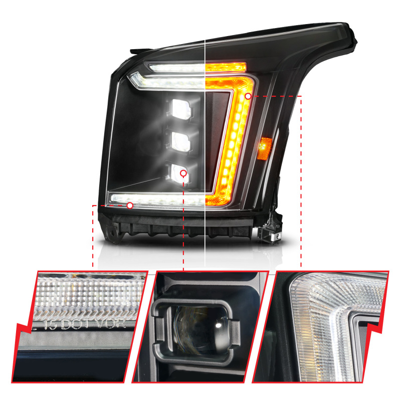 ANZO 15-20 GMC Yukon (Incl XL - Factory Halogen Models) Full LED Proj Headlights Black - Driver Side thumbnail 8