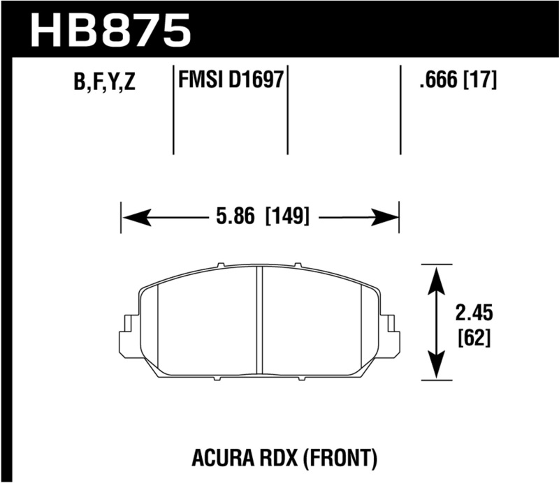 Hawk 14-17 Acura RDX/RLX Performance Ceramic Street Front Brake Pads thumbnail 2