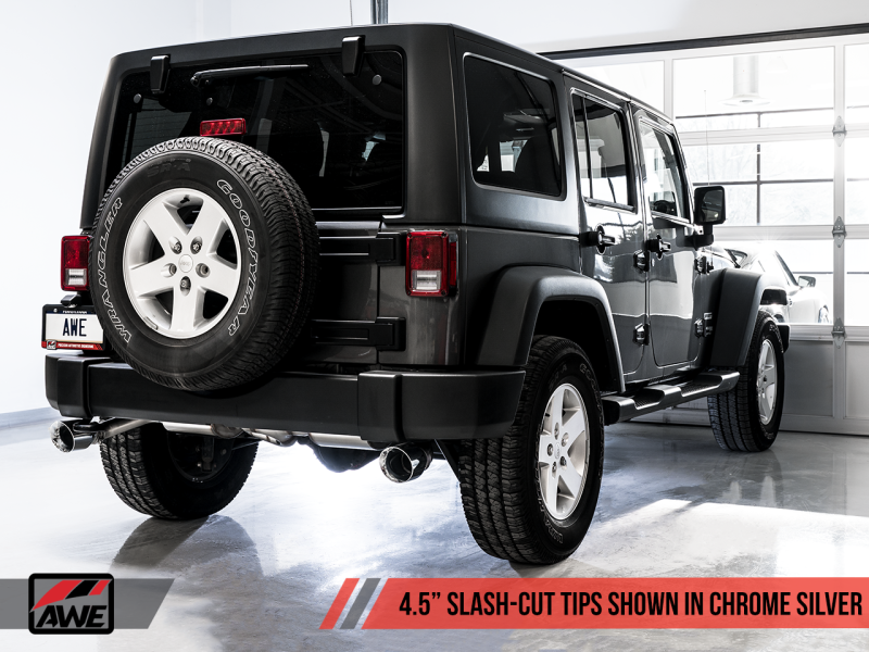 AWE Tuning 07-18 Jeep Wrangler JK/JKU 3.6L Tread Edition Axle-Back Dual Exhaust - Chrome Silver Tips thumbnail 4